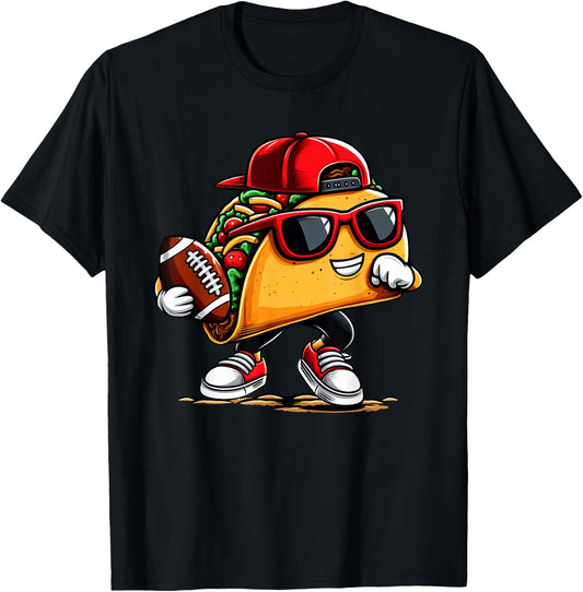 Taco Playing Football Mexican Cinco De Mayo Kids Boys Men T-Shirt - T-Shirt | Black