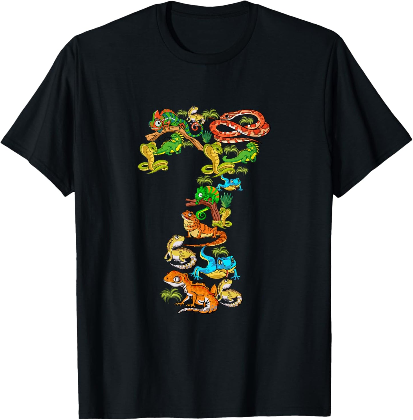 Kids 7th Birthday Reptiles Lizards Themed 7 Year Old Boys T-Shirt - T-Shirt | Black