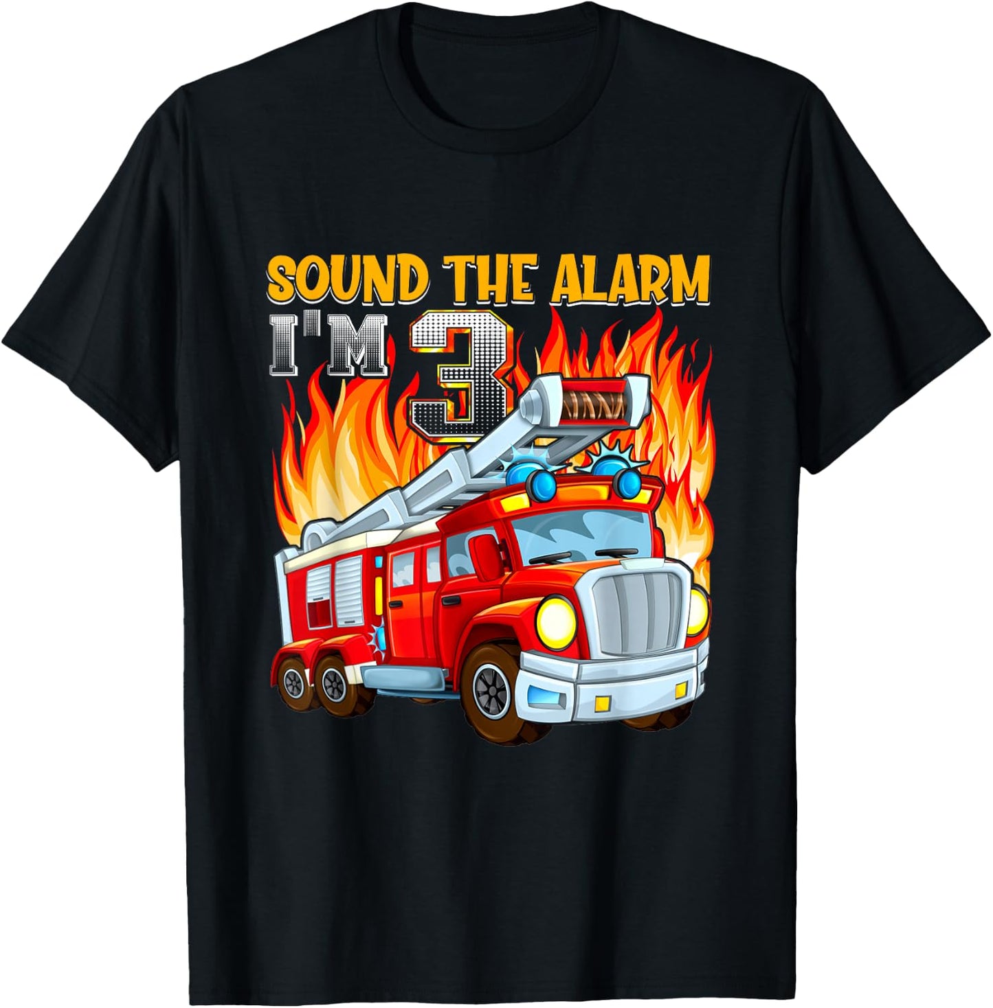 Sound the Alarm I'm 3 3rd Birthday Fireman Firetruck Boys T-Shirt - T-Shirt | Black