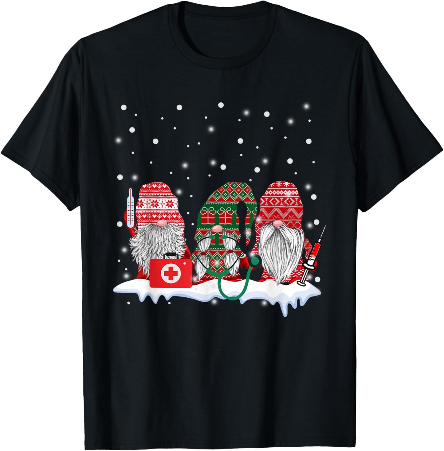 Funny Nurse Gnomes Santa Christmas Nursing Lover Gifts T-Shirt - T-Shirt | Black