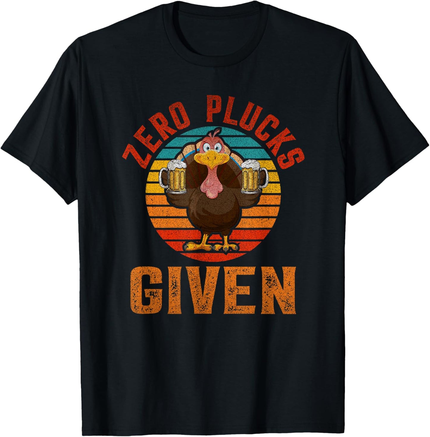Funny Thanksgiving Zero Plucks Given Turkey Holiday Retro T-Shirt - T-Shirt | Black