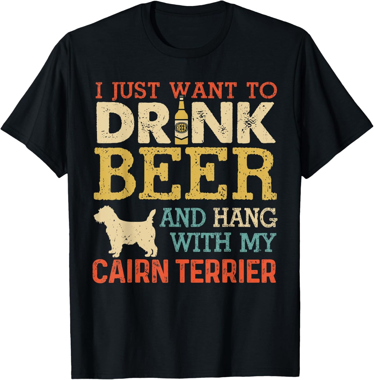 Cairn Terrier Dad Drink Beer Hang With Dog Funny Men Vintage T-Shirt - T-Shirt | Black
