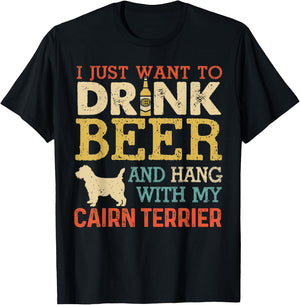 Cairn Terrier Dad Drink Beer Hang With Dog Funny Men Vintage T-Shirt - T-Shirt | Black