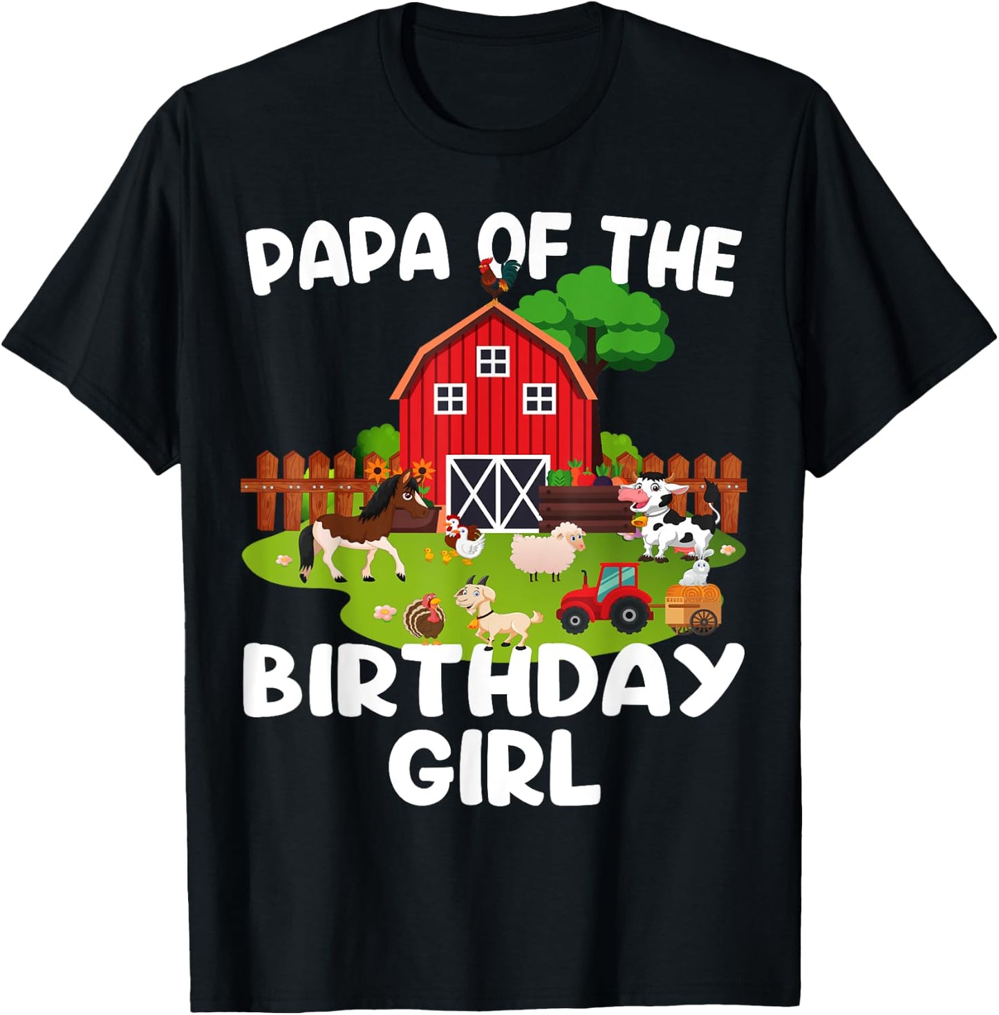 Barnyard Birthday Farm Animals Papa Birthday Girl T-Shirt - T-Shirt | Black