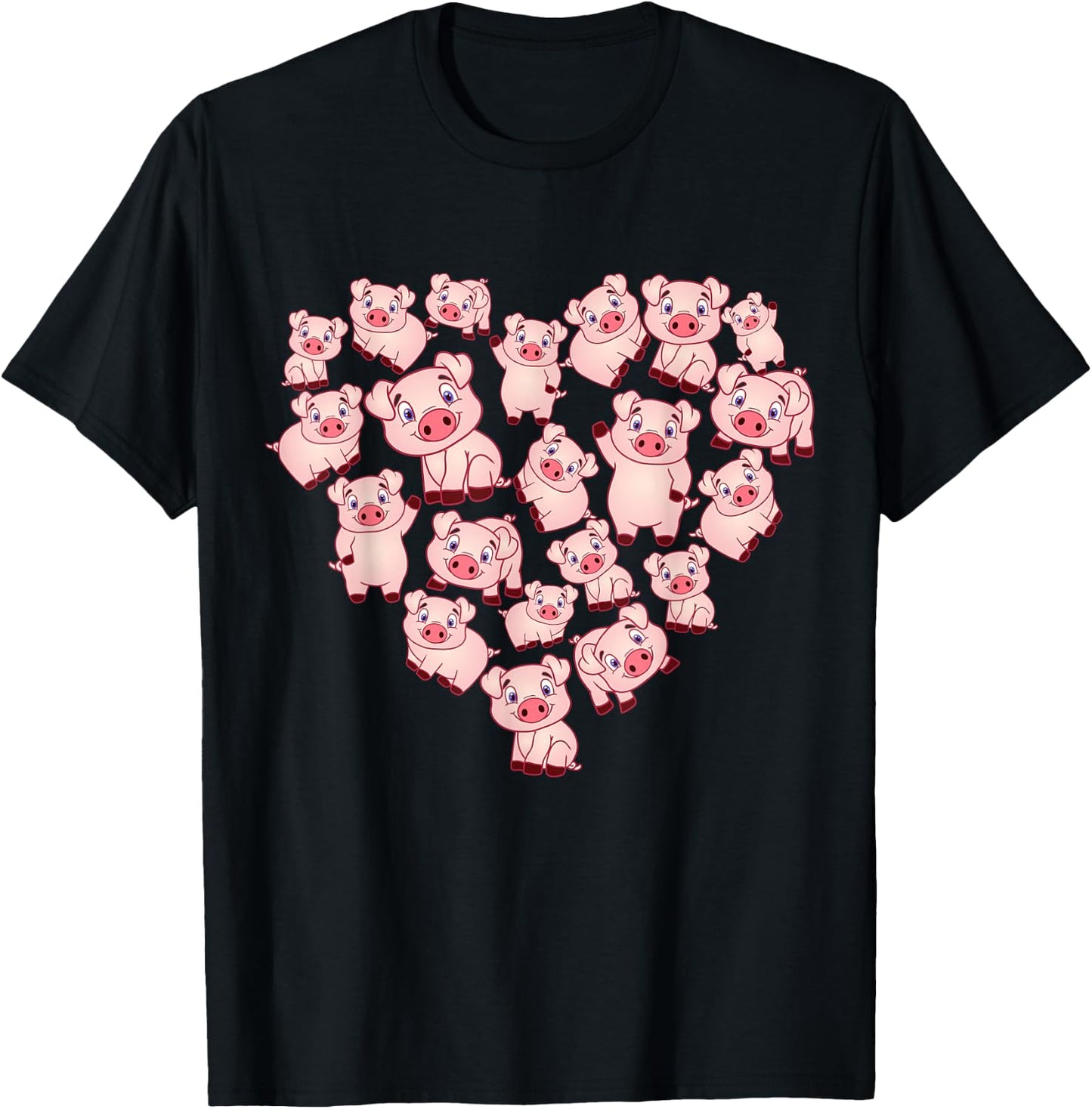 Pig Shirts Girls Kids Heart Shape Poses Cute Pig T-Shirt - T-Shirt | Black