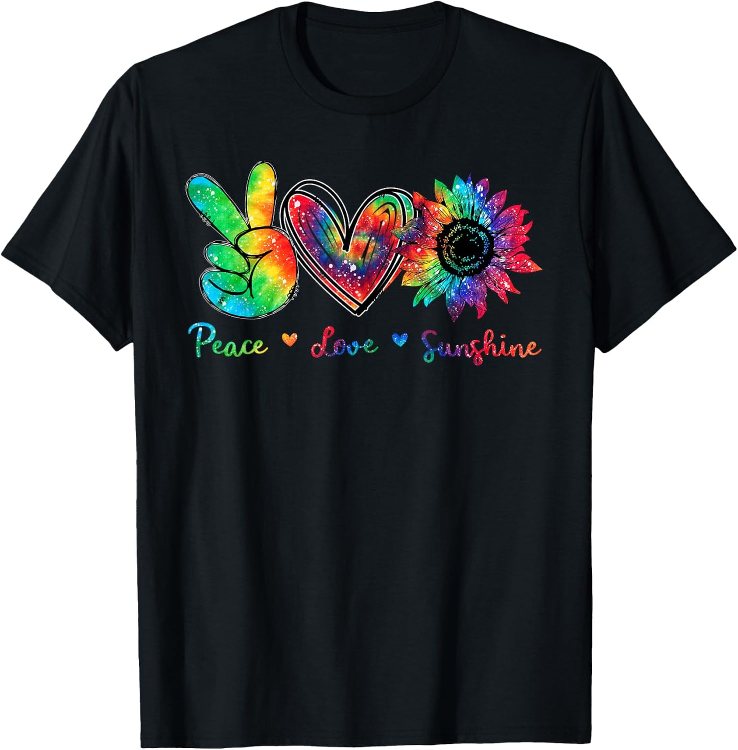 Peace Love Sunshine Sunflower Hippie Tie Dye Men Women T-Shirt - T-Shirt | Black
