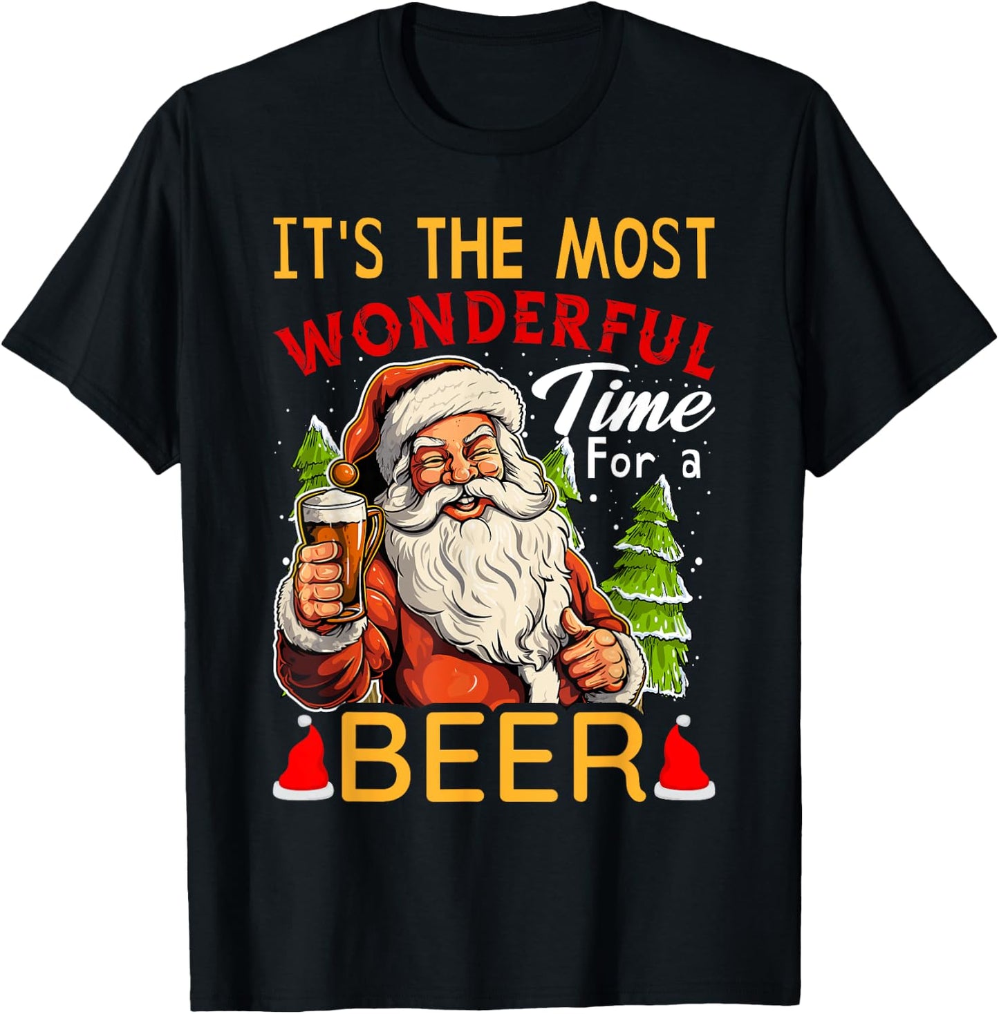 It's The Most Wonderful Time For A Beer Santa Drinking Xmas T-Shirt - T-Shirt | Black