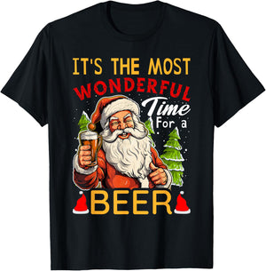 It's The Most Wonderful Time For A Beer Santa Drinking Xmas T-Shirt - T-Shirt | Black