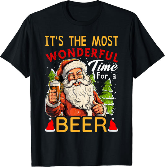 It's The Most Wonderful Time For A Beer Santa Drinking Xmas T-Shirt - T-Shirt | Black