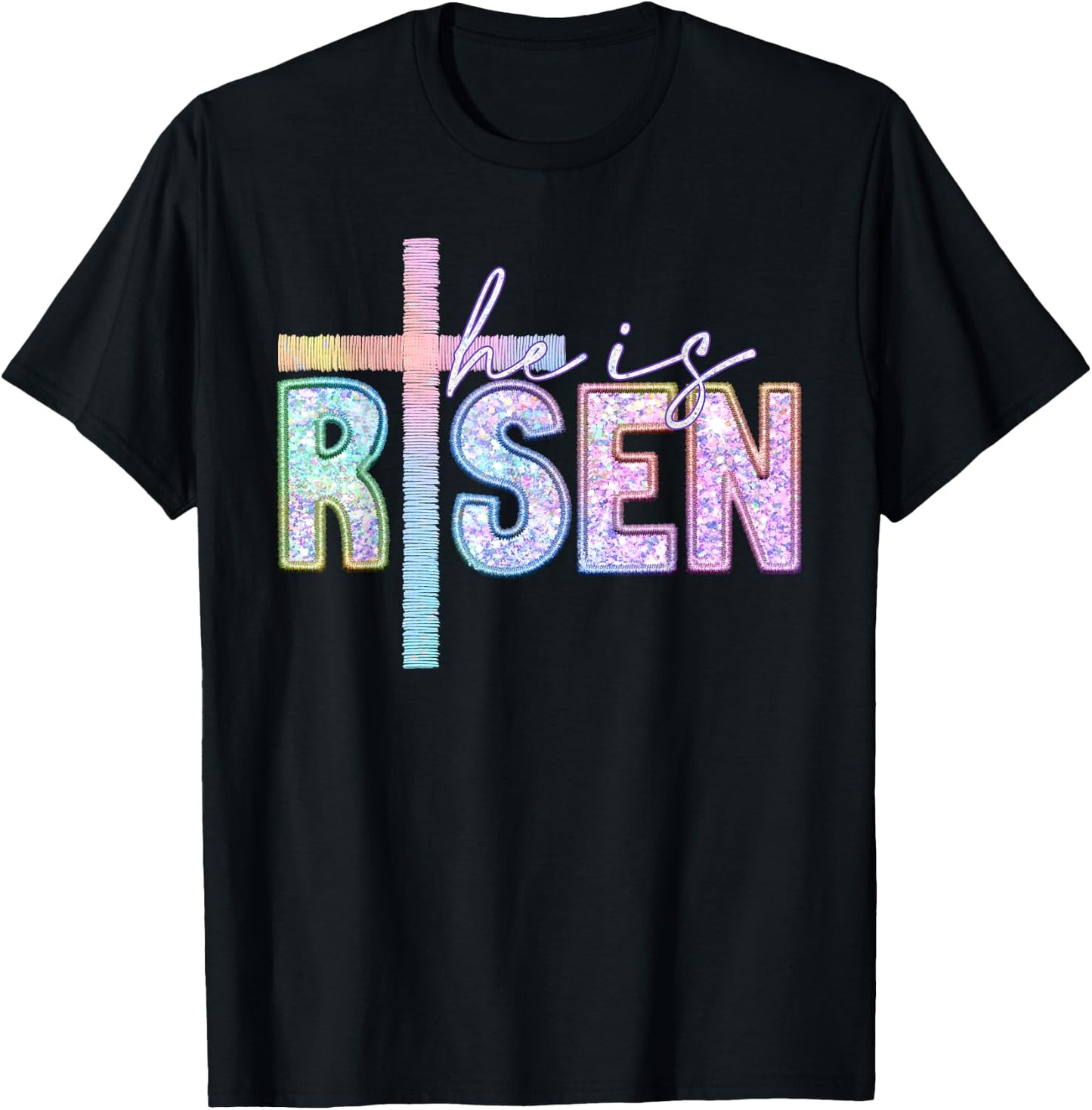 He Is Risen Christian Cross Jesus Happy Easter Day Men Women T-Shirt - T-Shirt | Black