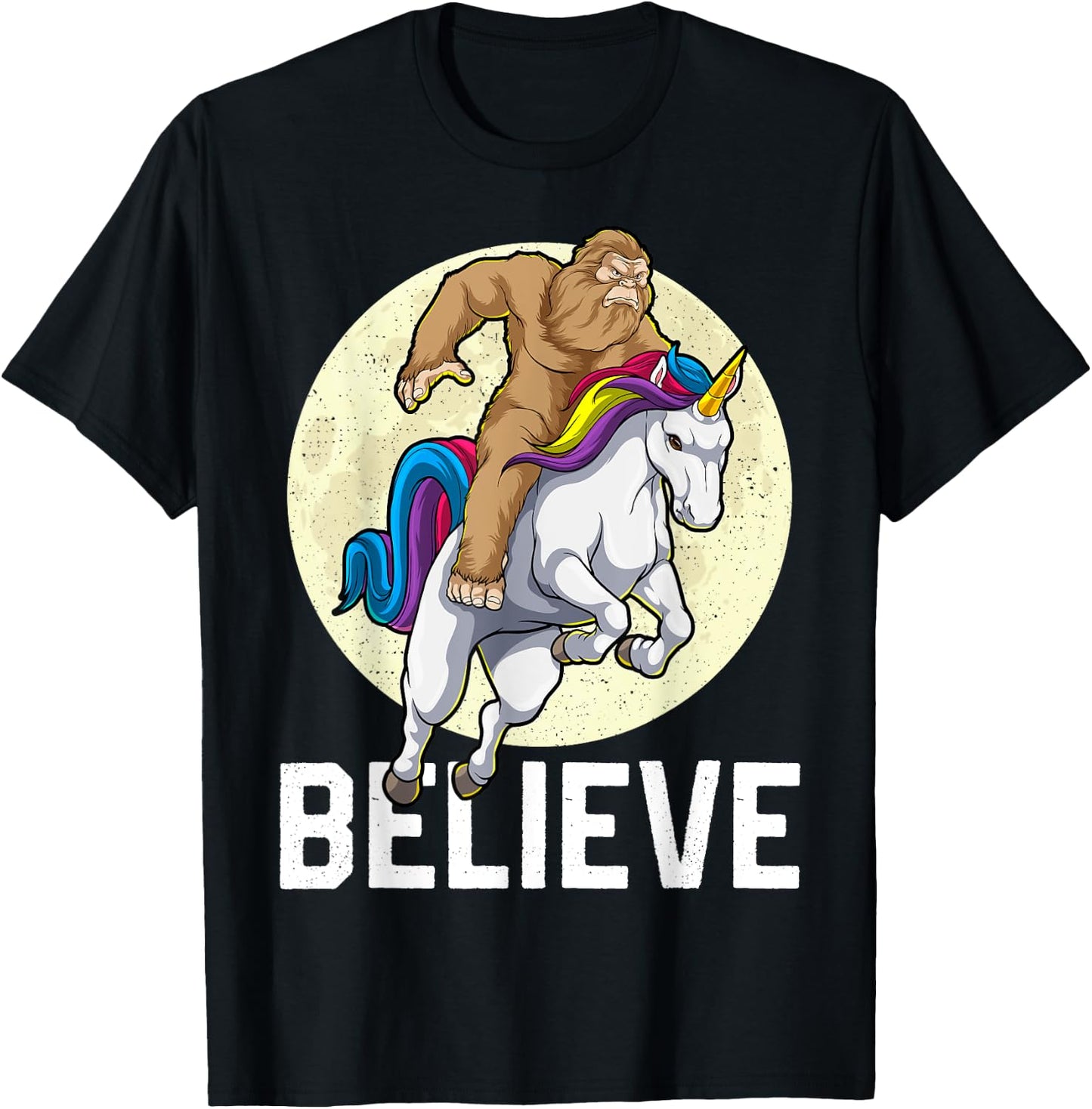 Bigfoot Unicorn Shirt Believe Funny Sasquatch Cryptozoology T-Shirt - T-Shirt | Black