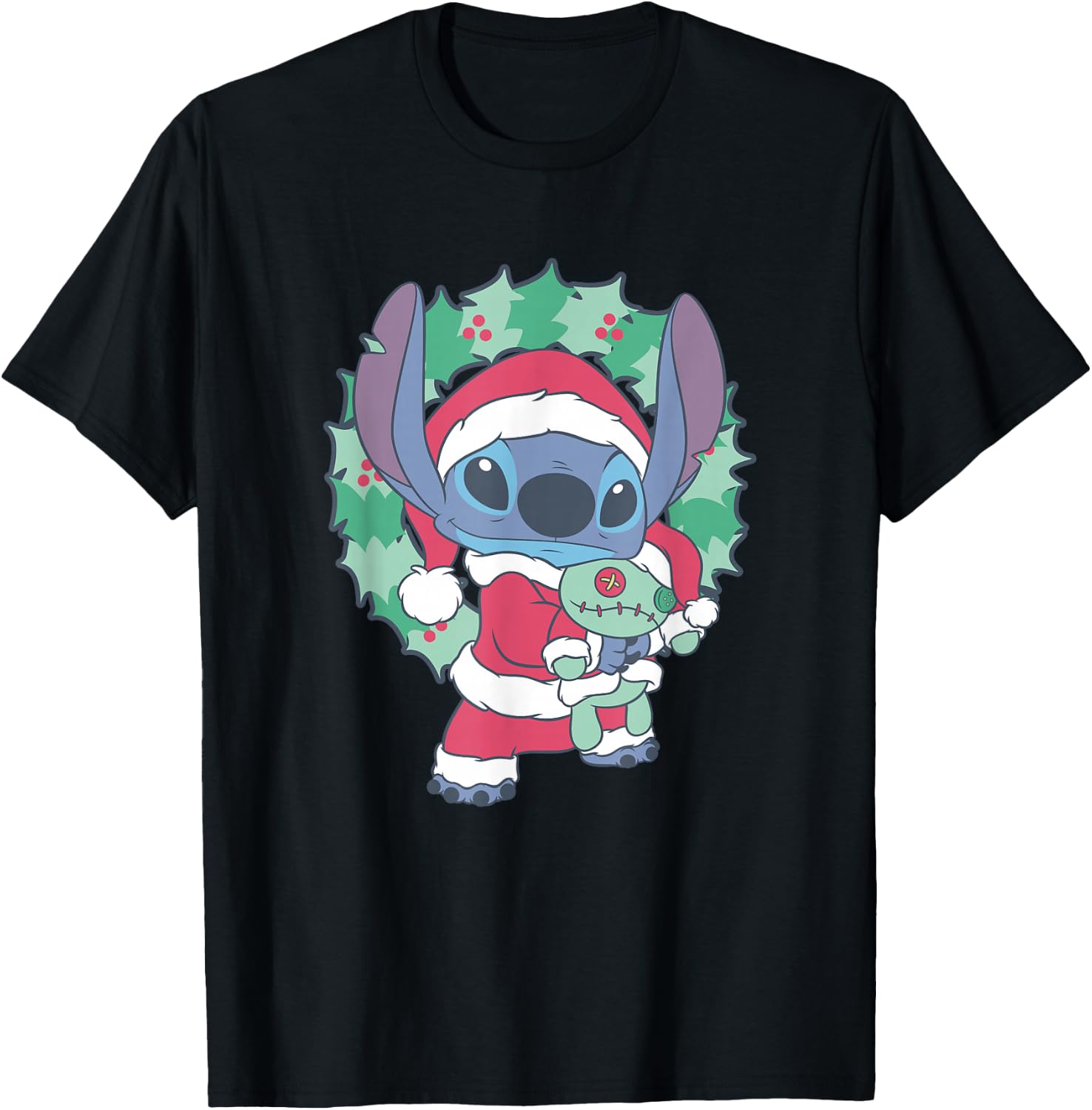 Disney Lilo & Stitch Christmas Santa Claus Stitch Portrait T-Shirt - T-Shirt | Black