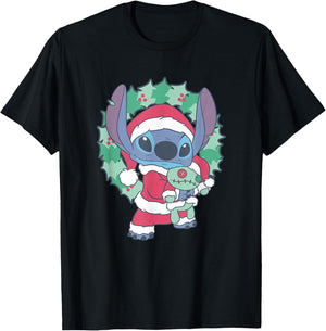 Disney Lilo & Stitch Christmas Santa Claus Stitch Portrait T-Shirt - T-Shirt | Black