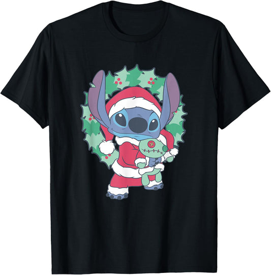 Disney Lilo & Stitch Christmas Santa Claus Stitch Portrait T-Shirt - T-Shirt | Black