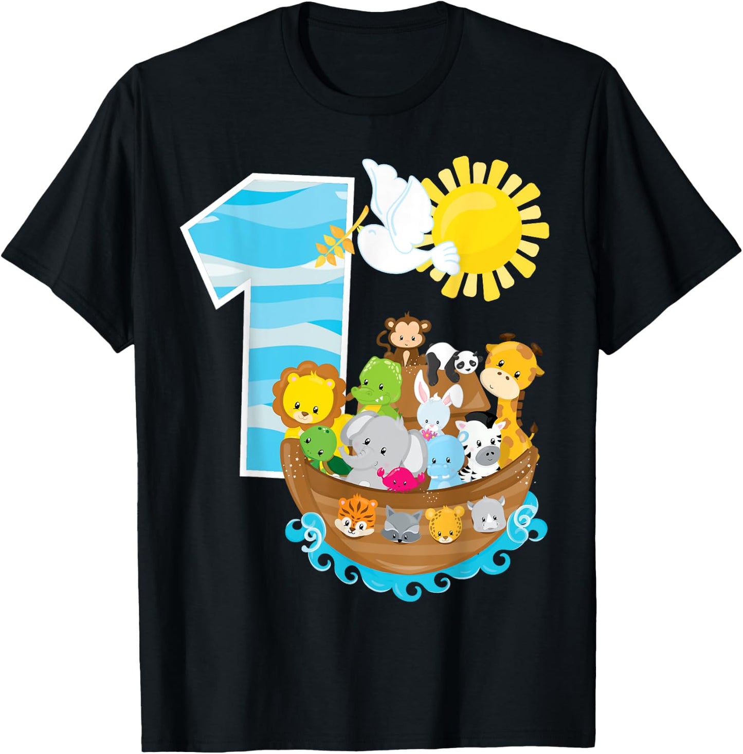 Noah's Ark Birthday Party 1st Birthday 1 Year Old Toddler T-Shirt - T-Shirt | Black