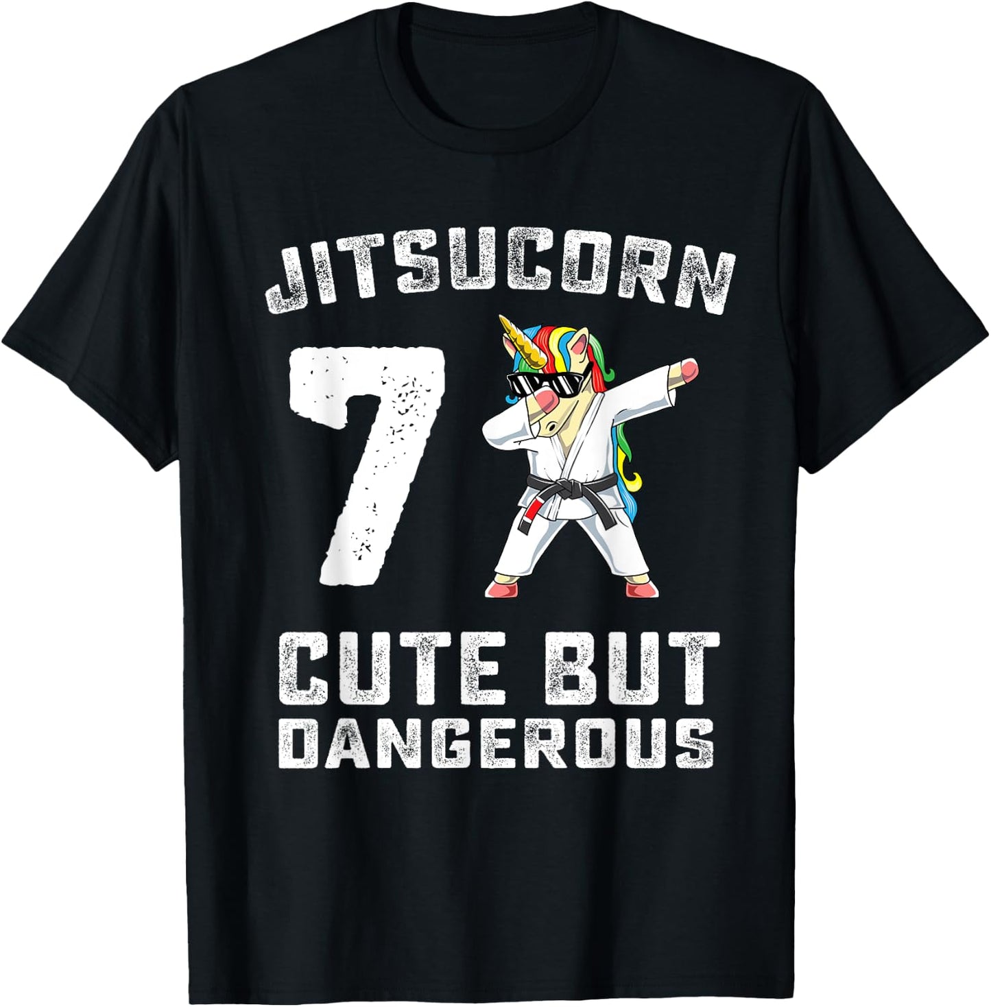 7 Year Old Jiu Jitsu Birthday Gift BJJ Dabbing Unicorn Girl T-Shirt - T-Shirt | Black