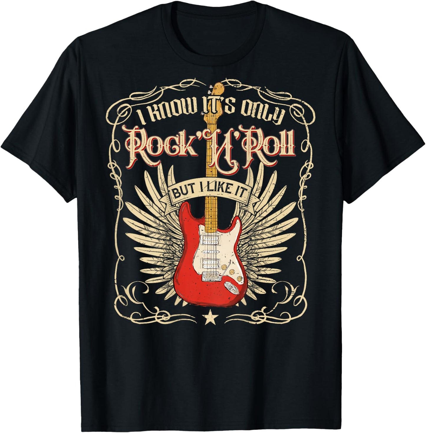 I Know It's Only Rock'n'Roll But I Like It, Rock Music Back T-Shirt - T-Shirt | Black