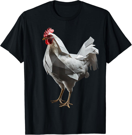 Chicken Art Polygon Animal Graphic Chicken T-Shirt - T-Shirt | Black