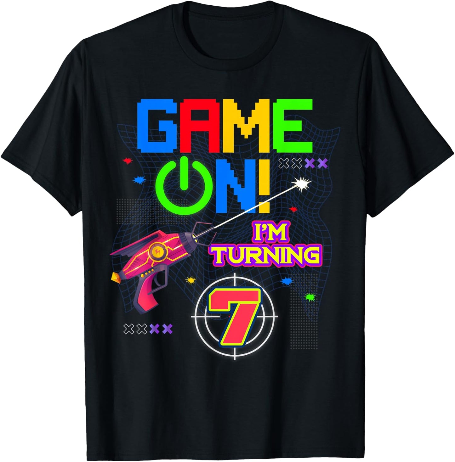 Game On I'm Turning 7th Birthday Laser Tag 7 Year Old Funny T-Shirt - T-Shirt | Black