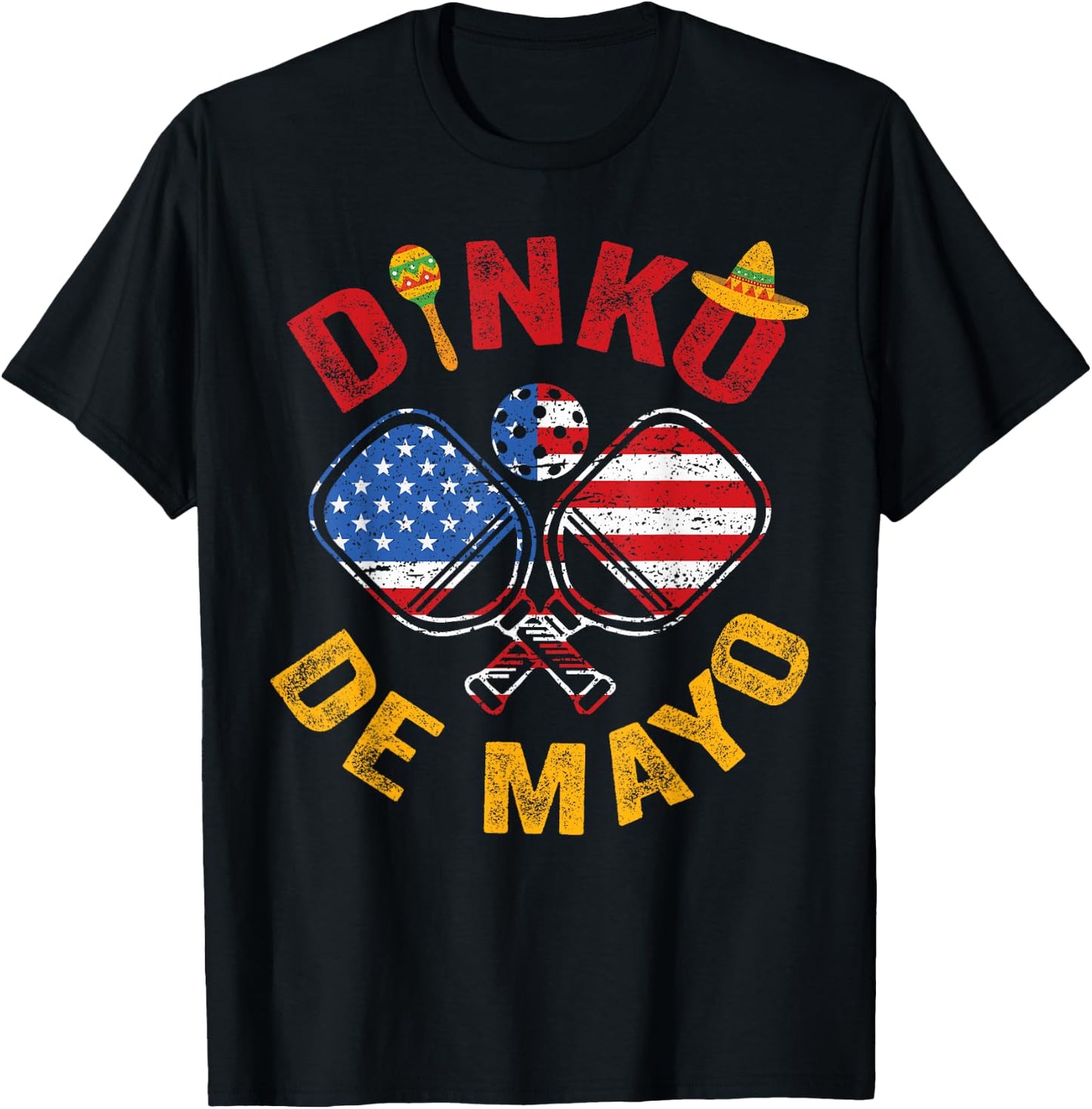 US Flag Cinco De Mayo Pickleball Dinking Dinko De Mayo T-Shirt - T-Shirt | Black