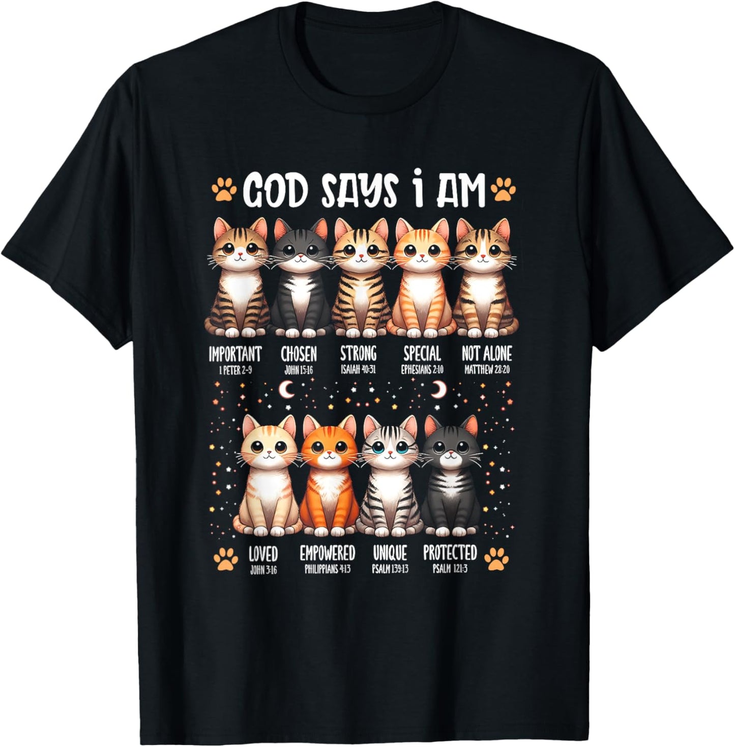 God Says I Am Christian Bible Verse Cat Lover Christian Men Women T-Shirt - T-Shirt | Black