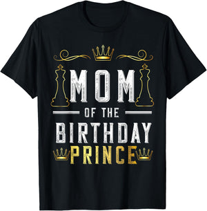 Mom Of The Birthday Prince Boy Bday Party Matching Celebrate T-Shirt - T-Shirt | Black