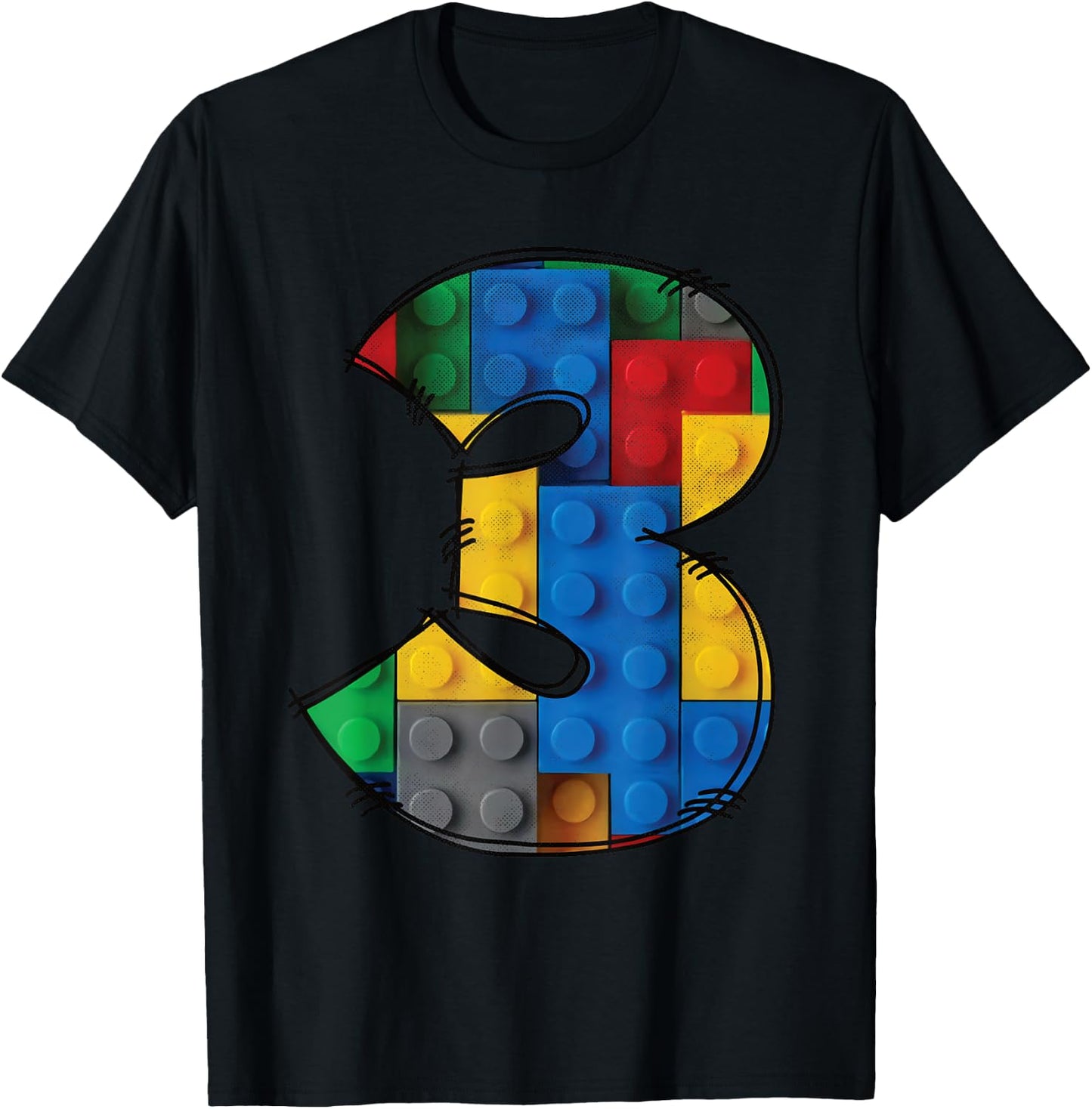 3 Years Old Blocks Building 3rd Birthday Kid Master Builder T-Shirt - T-Shirt | Black