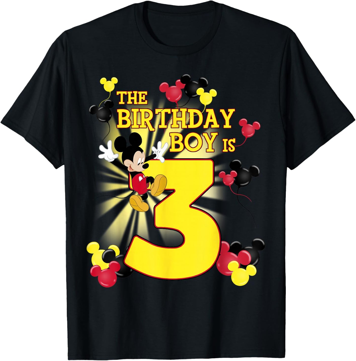 Disney Mickey and Friends Mickey 3rd Birthday Boy Small T-Shirt - T-Shirt | Black