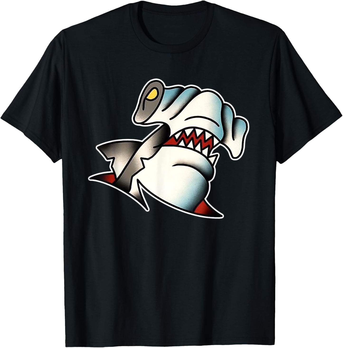 Hammerhead Shark Traditional Tattoo Flash T-Shirt - T-Shirt | Black