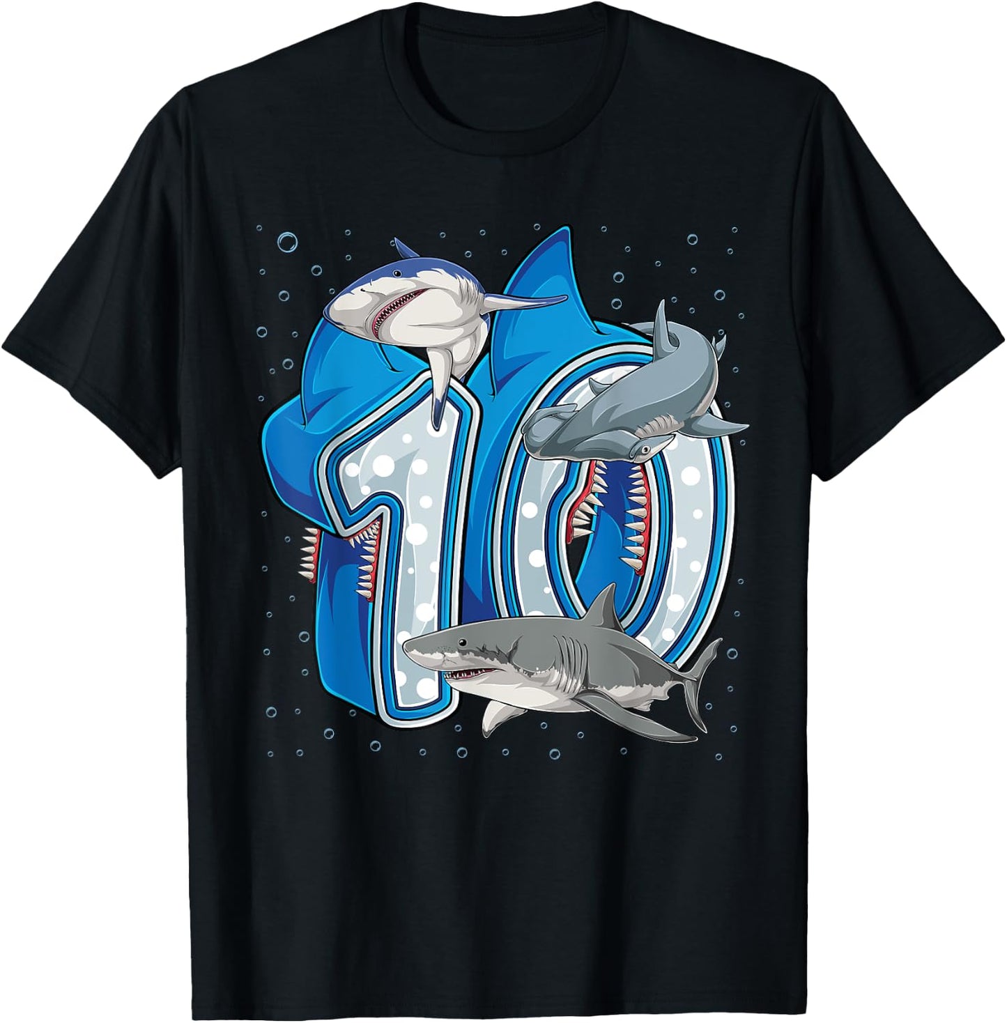 10th Birthday Boys Shark 10 years Old Ocean Shark B-day T-Shirt - T-Shirt | Black