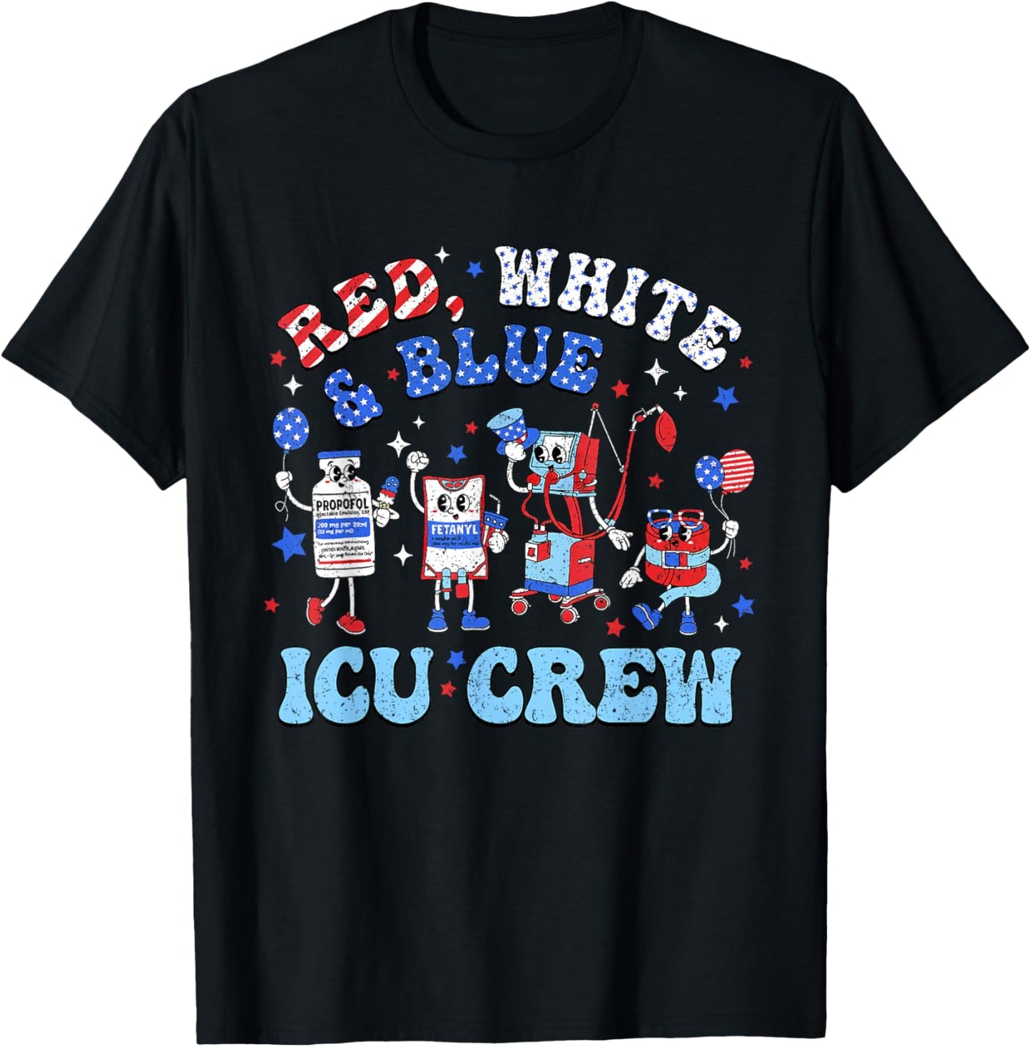 Icu Nurse 4th July Independence Day Red White Blue Icu Crew T-Shirt - T-Shirt | Black