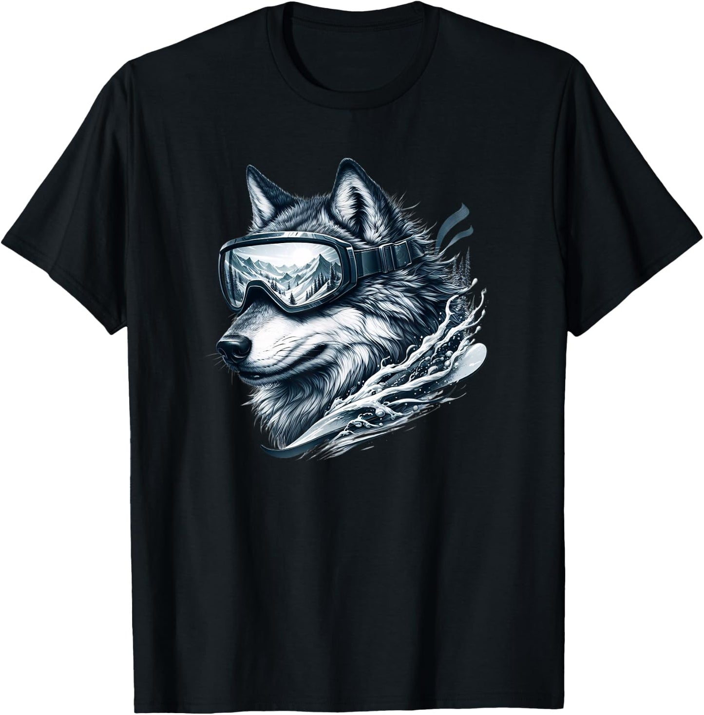 Wolf Wearing Ski Snowboard Goggles Wolf Skiing T-Shirt - T-Shirt | Black