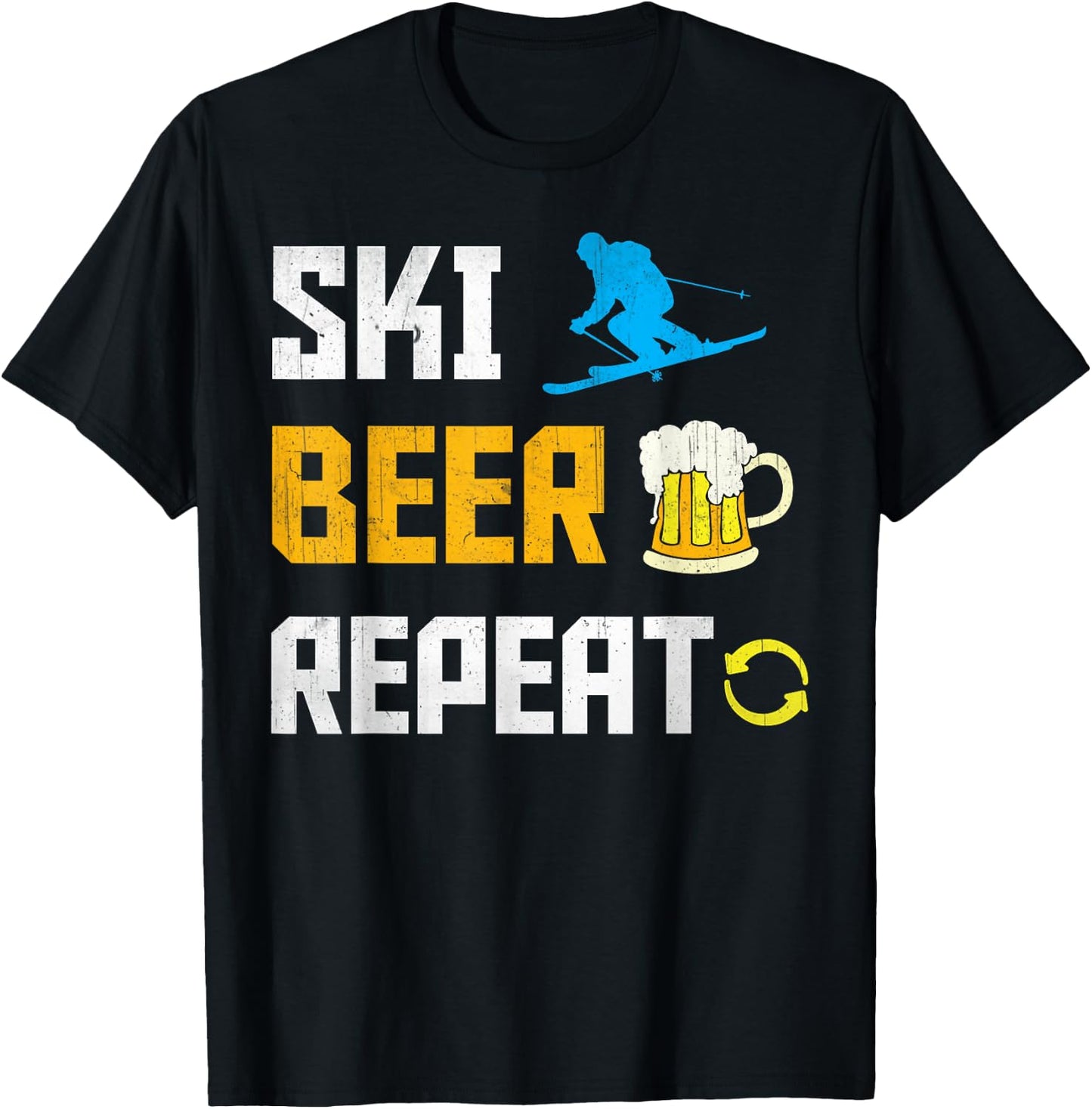 Funny Ski Beer Repeat Skiing & Skiers T-Shirt - T-Shirt | Black