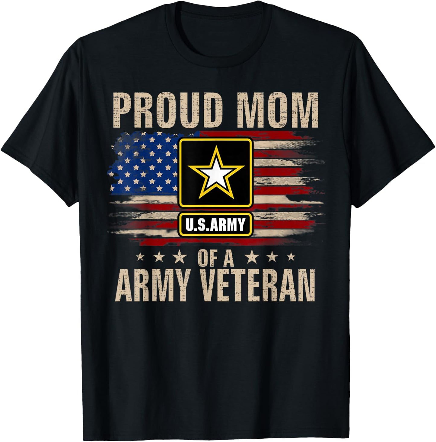 Vintage Proud Mom Of A Army Veteran With American Flag T-Shirt - T-Shirt | Black