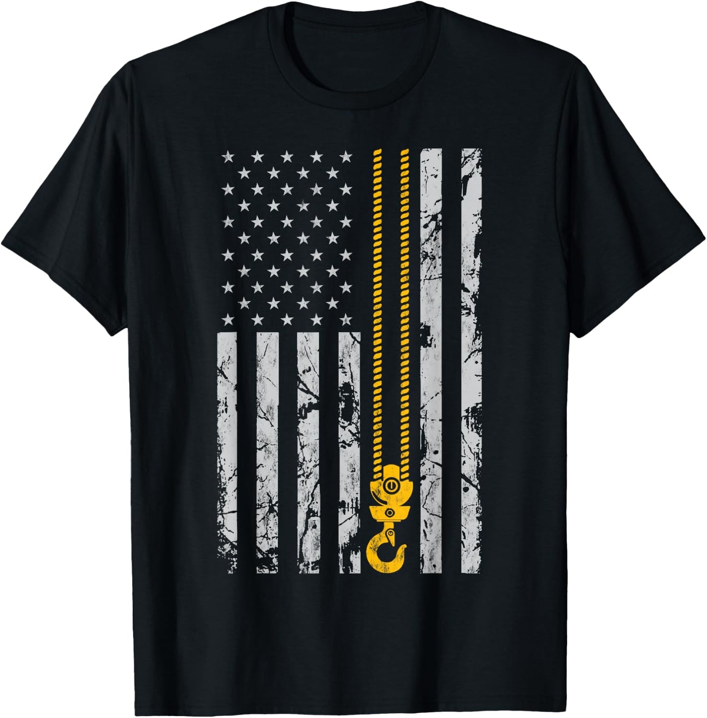 Lifting Hook Thin American Flag Crane Operator gift T-Shirt - T-Shirt | Black