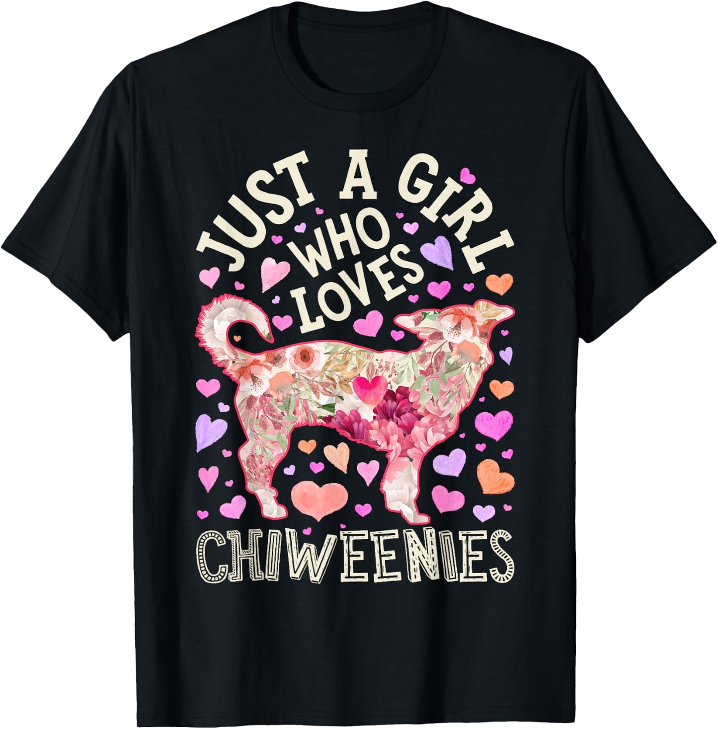 Chiweenie Just A Girl Who Loves Chiweenies Dog Flower Floral T-Shirt - T-Shirt | Black