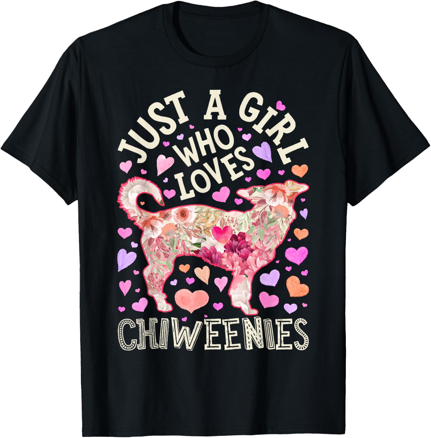 Chiweenie Just A Girl Who Loves Chiweenies Dog Flower Floral T-Shirt - T-Shirt | Black