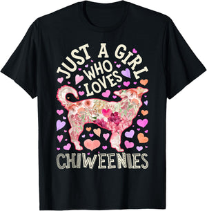 Chiweenie Just A Girl Who Loves Chiweenies Dog Flower Floral T-Shirt - T-Shirt | Black