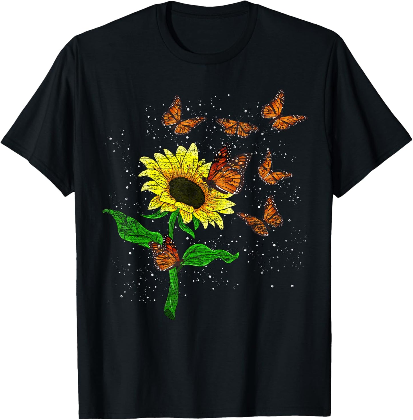 Flower Blossom Butterflies Nature Butterfly Sunflower T-Shirt - T-Shirt | Black