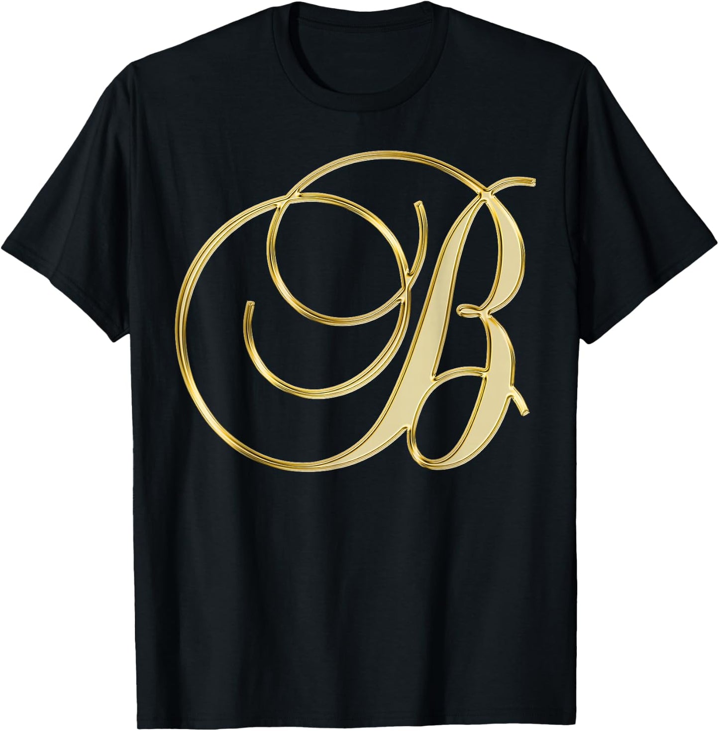Monogram Initial Letter B Gold T-Shirt - T-Shirt | Black