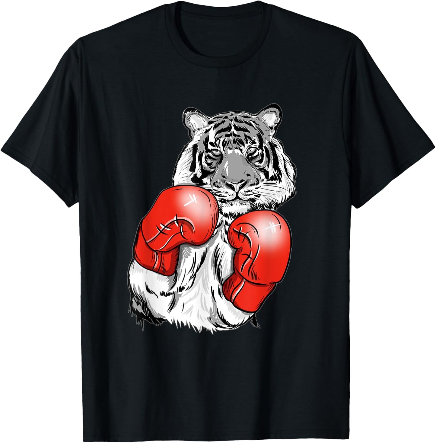 Funny Boxing Tiger With Red Gloves Kids Adults T-Shirt - T-Shirt | Black