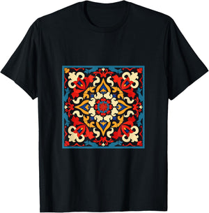 Traditional Kazakh Pattern T-Shirt - T-Shirt | Black