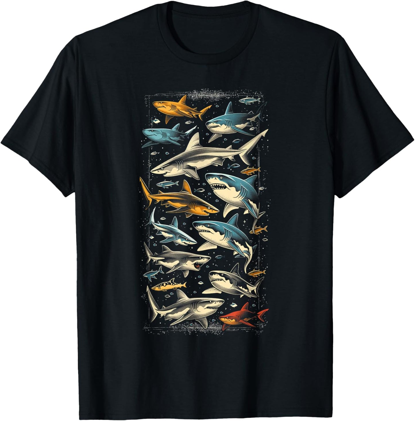 Vintage Shark Silhouette Hammerhead Shark Tiger Shark Heart , Small, Black T-Shirt - T-Shirt | Black