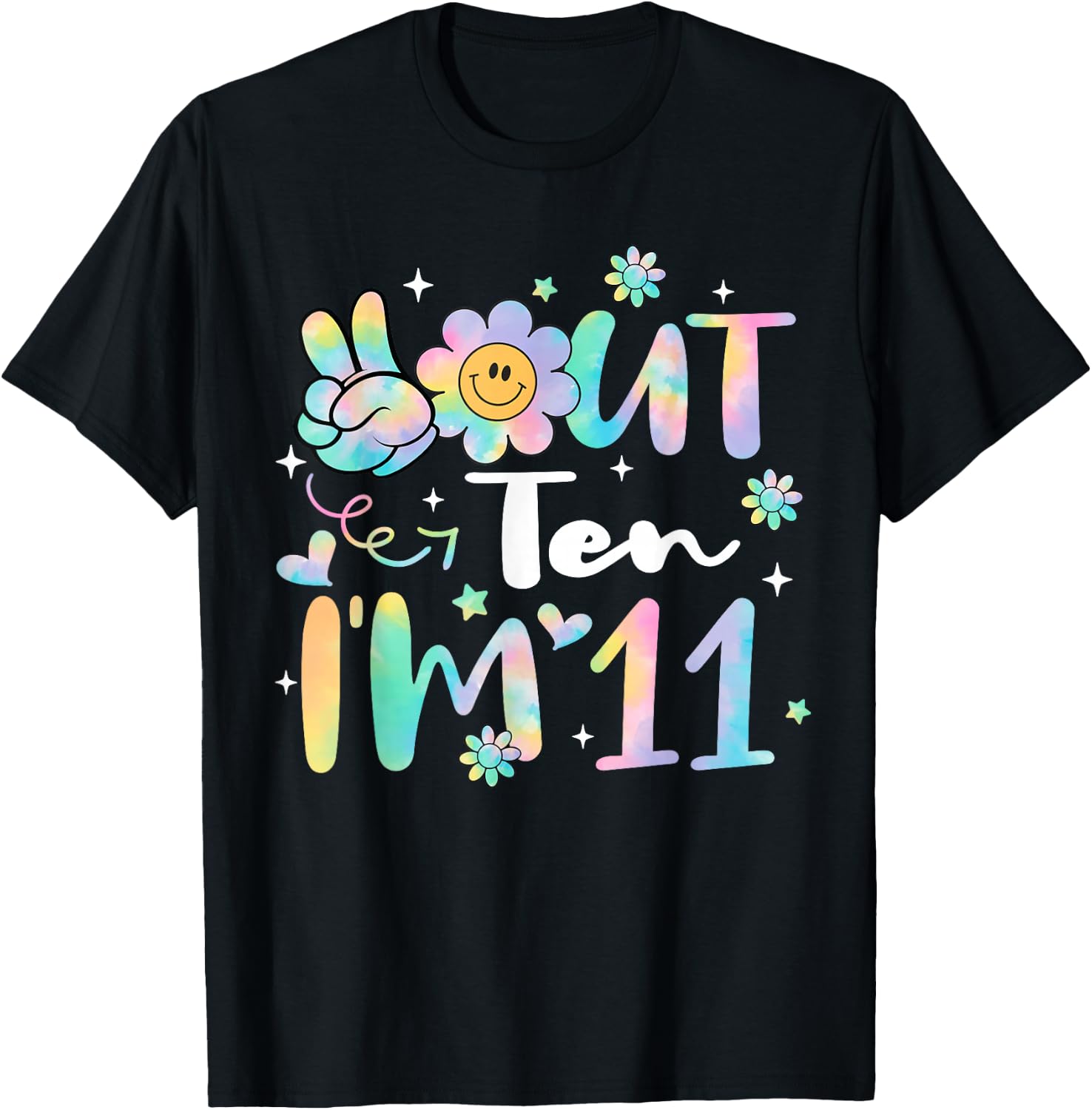 Groovy Peace Out Ten I'm 11 Years Old 11th Birthday Tie Dye T-Shirt - T-Shirt | Black