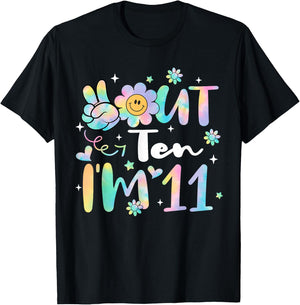 Groovy Peace Out Ten I'm 11 Years Old 11th Birthday Tie Dye T-Shirt - T-Shirt | Black