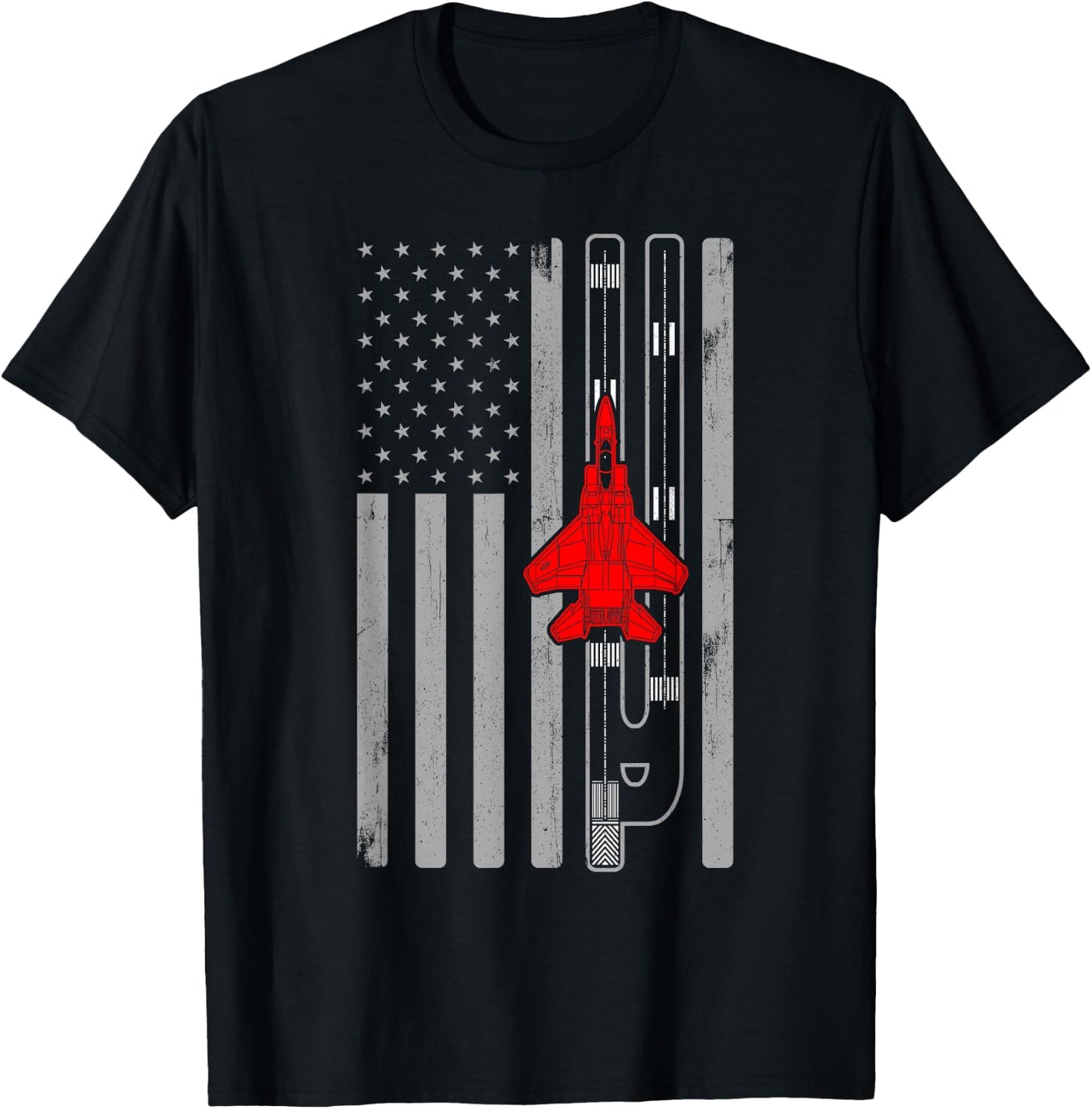 F-15 Eagle Fighter Jet Plane American Flag F15 T-Shirt - T-Shirt | Black