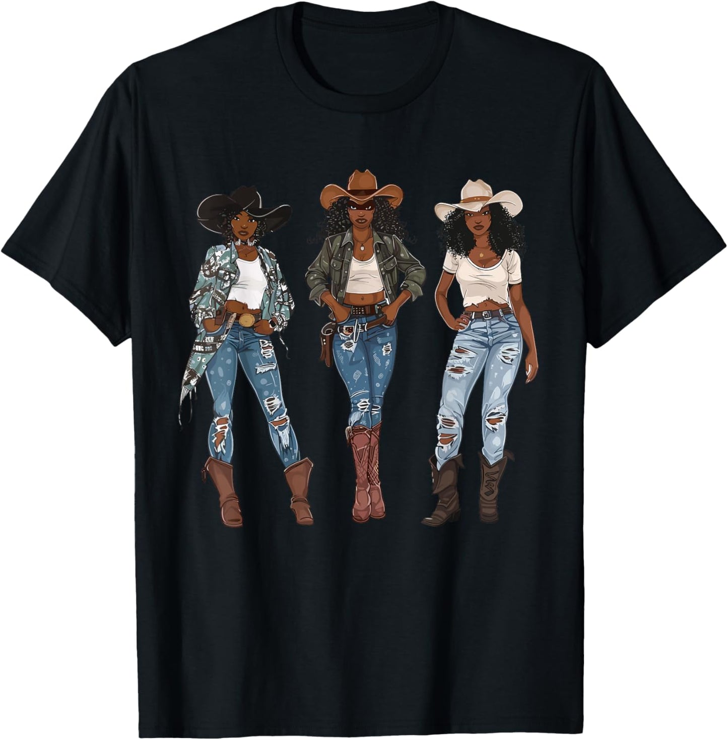 Black African American Cowgirl Western Country Texas Rodeo T-Shirt - T-Shirt | Black