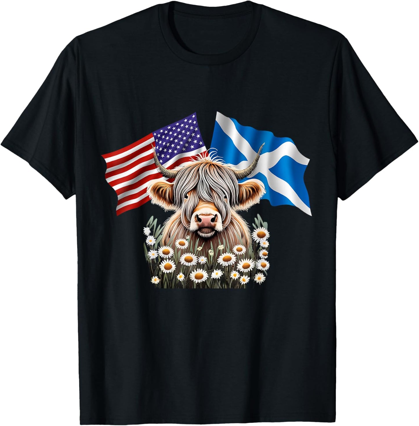 American with Scottish Roots Scotland American Highland Cow T-Shirt - T-Shirt | Black