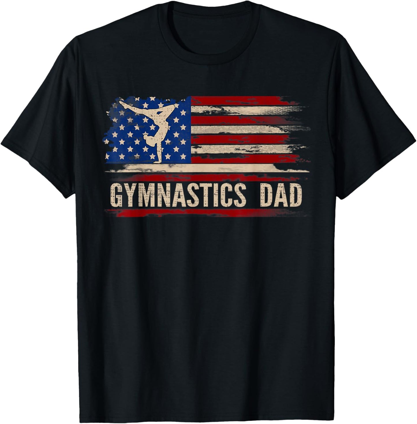 Vintage Gymnastics Dad American USA Flag Sports Gift T-Shirt - T-Shirt | Black
