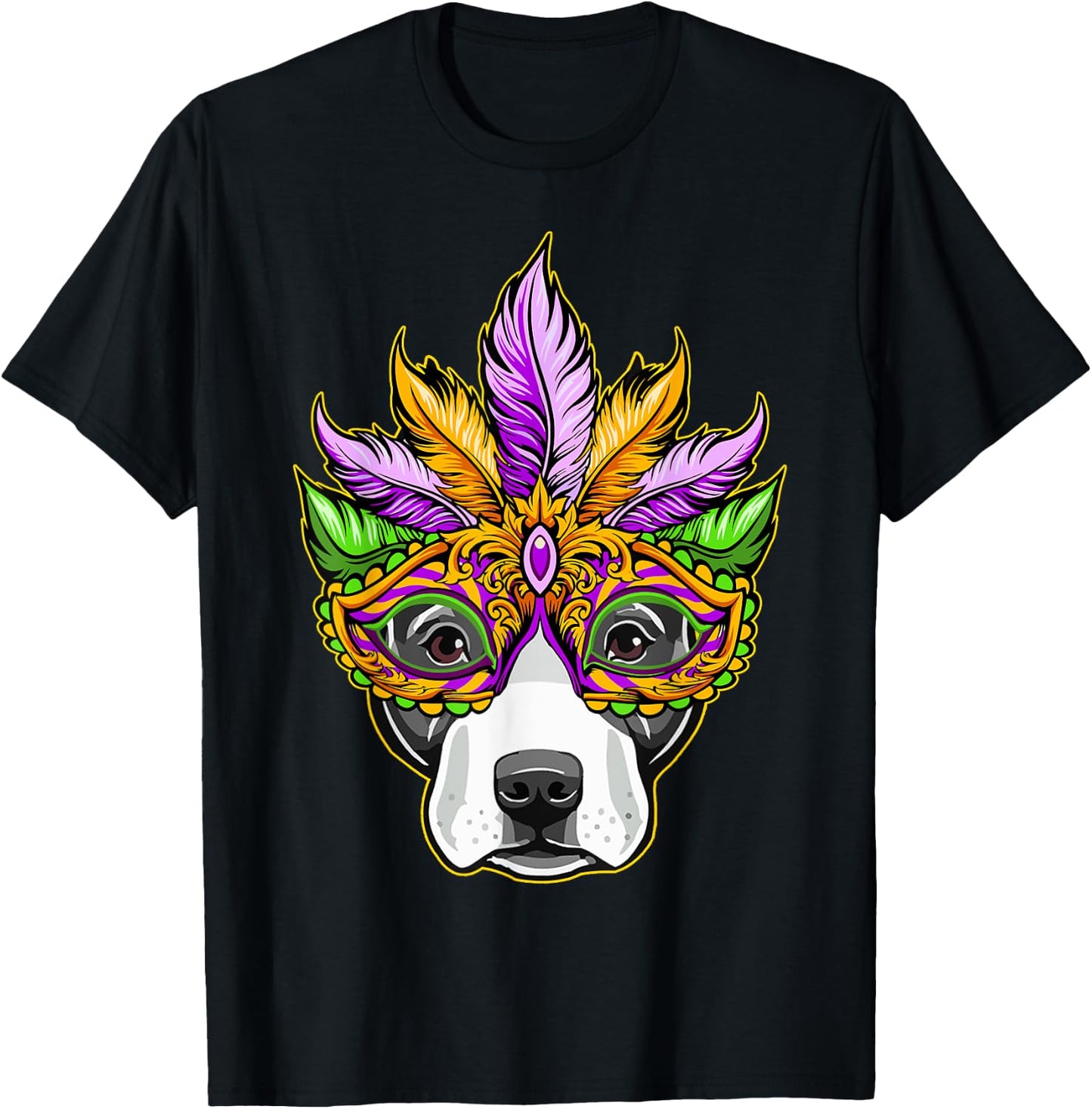 Mardi Gras Dog Mask Pitbull Funny Party Carnival Gift Women Kids T-Shirt - T-Shirt | Black